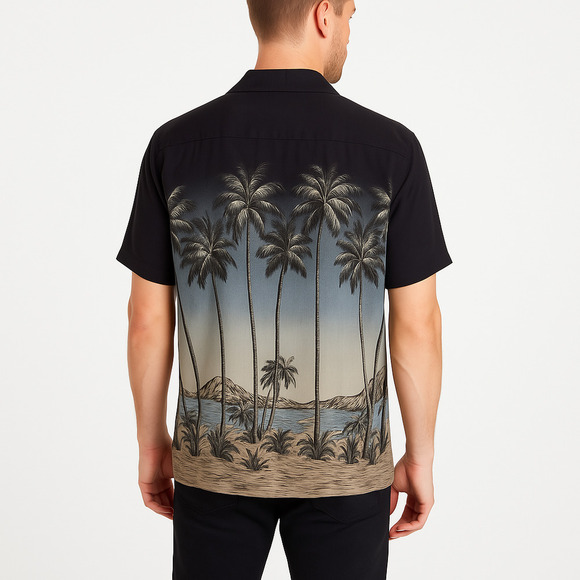 Pierre Cardin Vintage Tropical Palm Tree Print Short Sleeve Hawaiian Shirt Mens - Picture 1 of 6